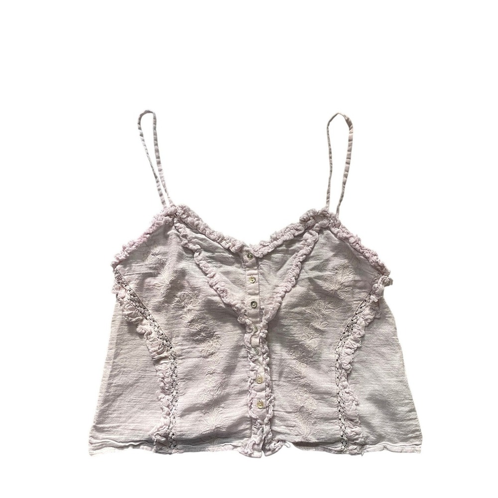 Light Pink Cotton Embroidered Ruffle Button Front Camisole Top